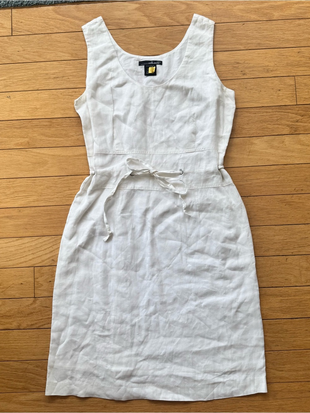 White Linen Corset Waist Midi Dress Coastal Summer Size 6